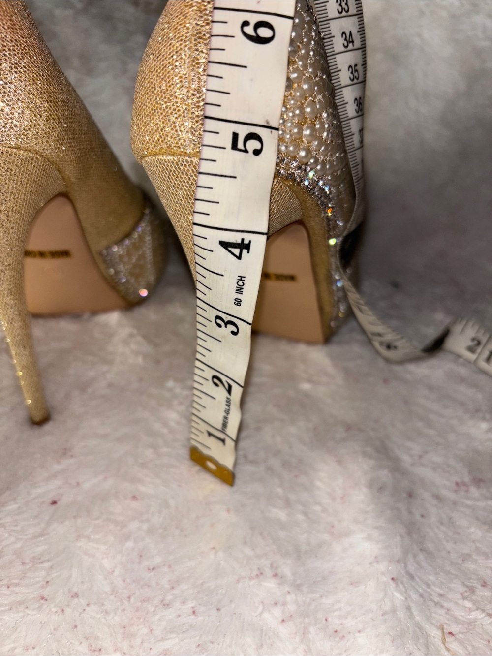 De Blossom Collection Gold Rhinestone & Pearl Peep-Toe Heels - Picture 5 of 9